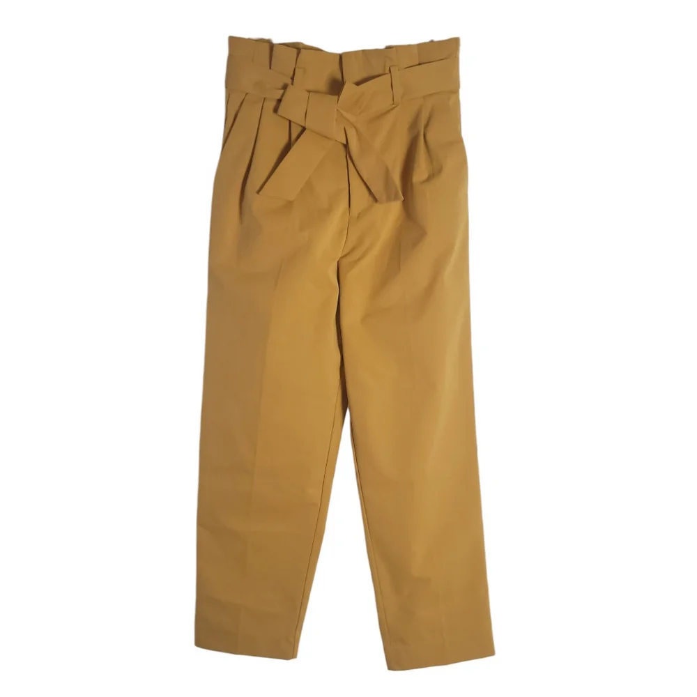 Women's H&M Pants, Ankle-length Tie-belt Pants Mustard, Size 8